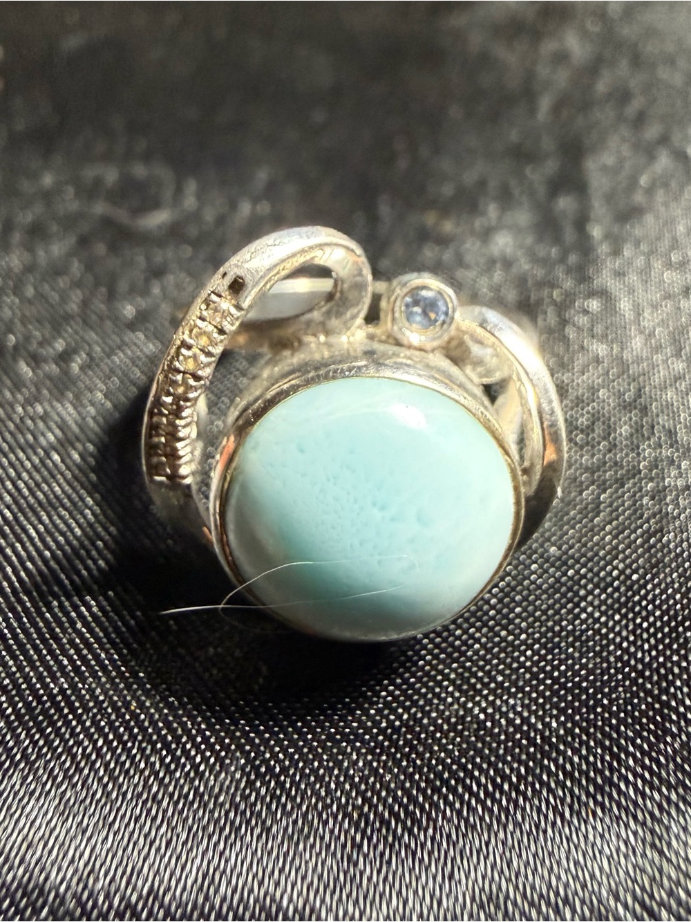 MarahLago Mia Larimar Ring in Sterling Silver 925 &White Sapphires & Blue Spinel